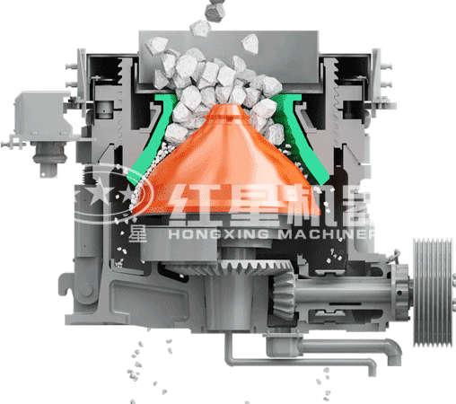 液壓圓錐式破碎機(jī)工作原理
